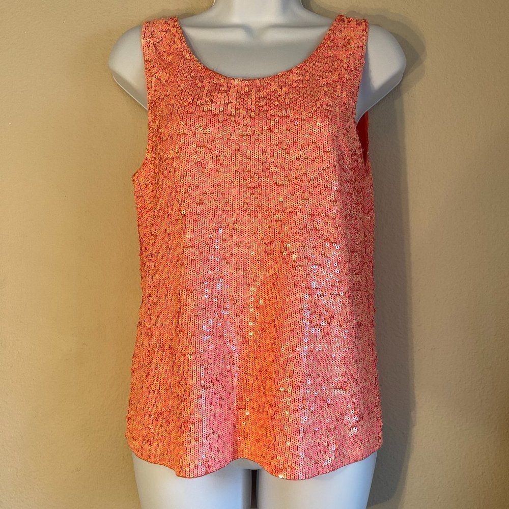 J. Crew Micro Sequin Cotton Tank Top S Coral Peach Sleeveless Party Festival